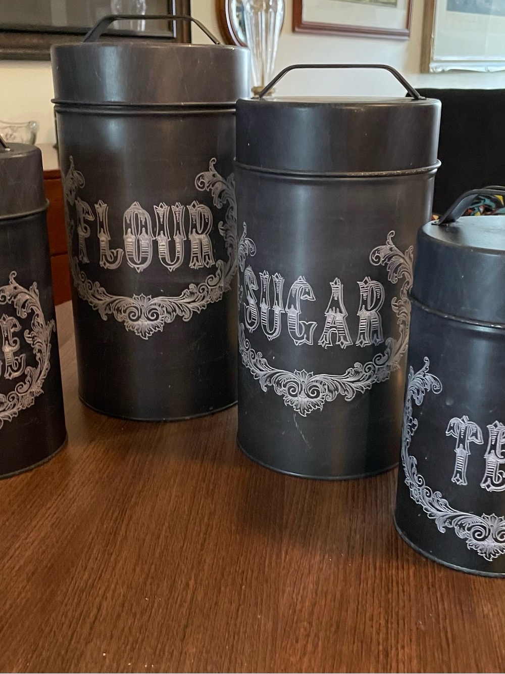 Black Vintage Flour, Sugar, Tea and Coffee Canister Set - Home Sense